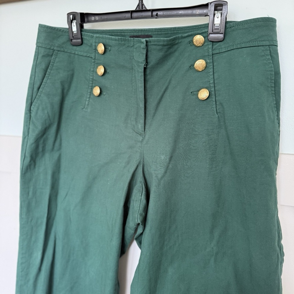 Talbots Green Sailor Pants Womens 14w Petite Wide Leg Gold Button High Rise Crop - Picture 3 of 8
